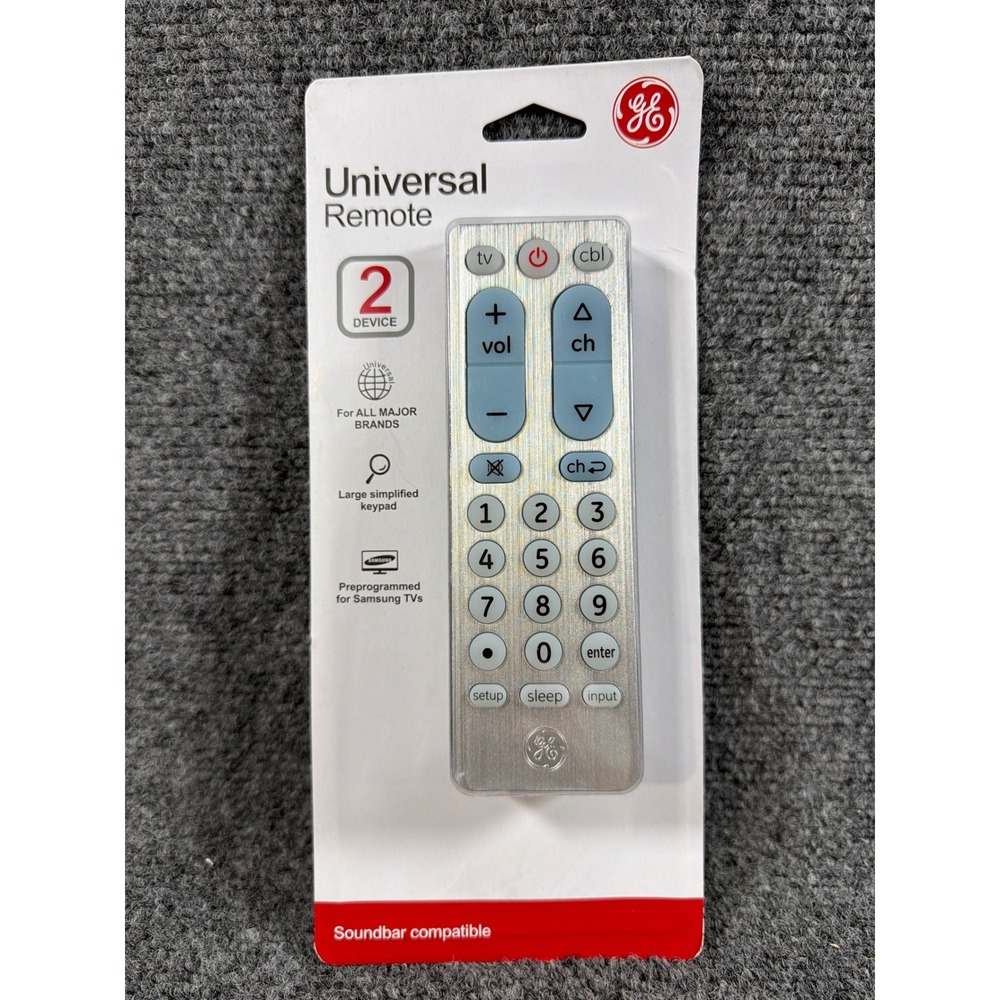 GE Universal Remote Control 2 Device Samsung Preprogrammed Silver 33701 New